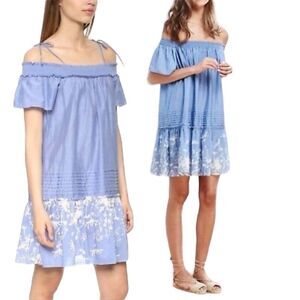 Anthropologie Pepin blue off-shoulder mini dress